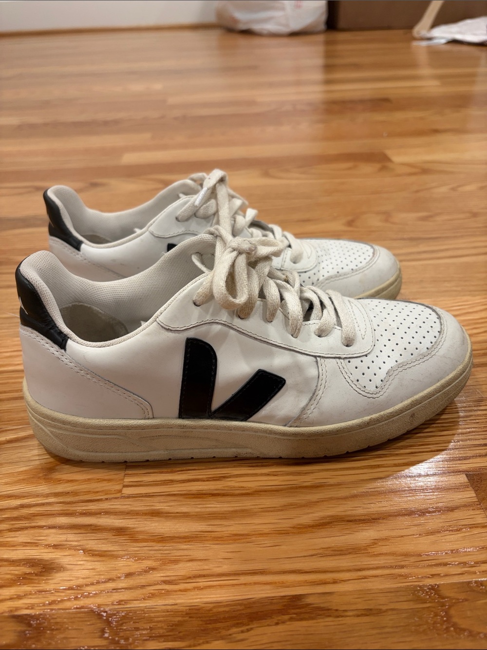 Veja White Leather Low-Top Sneakers with Black V Accent